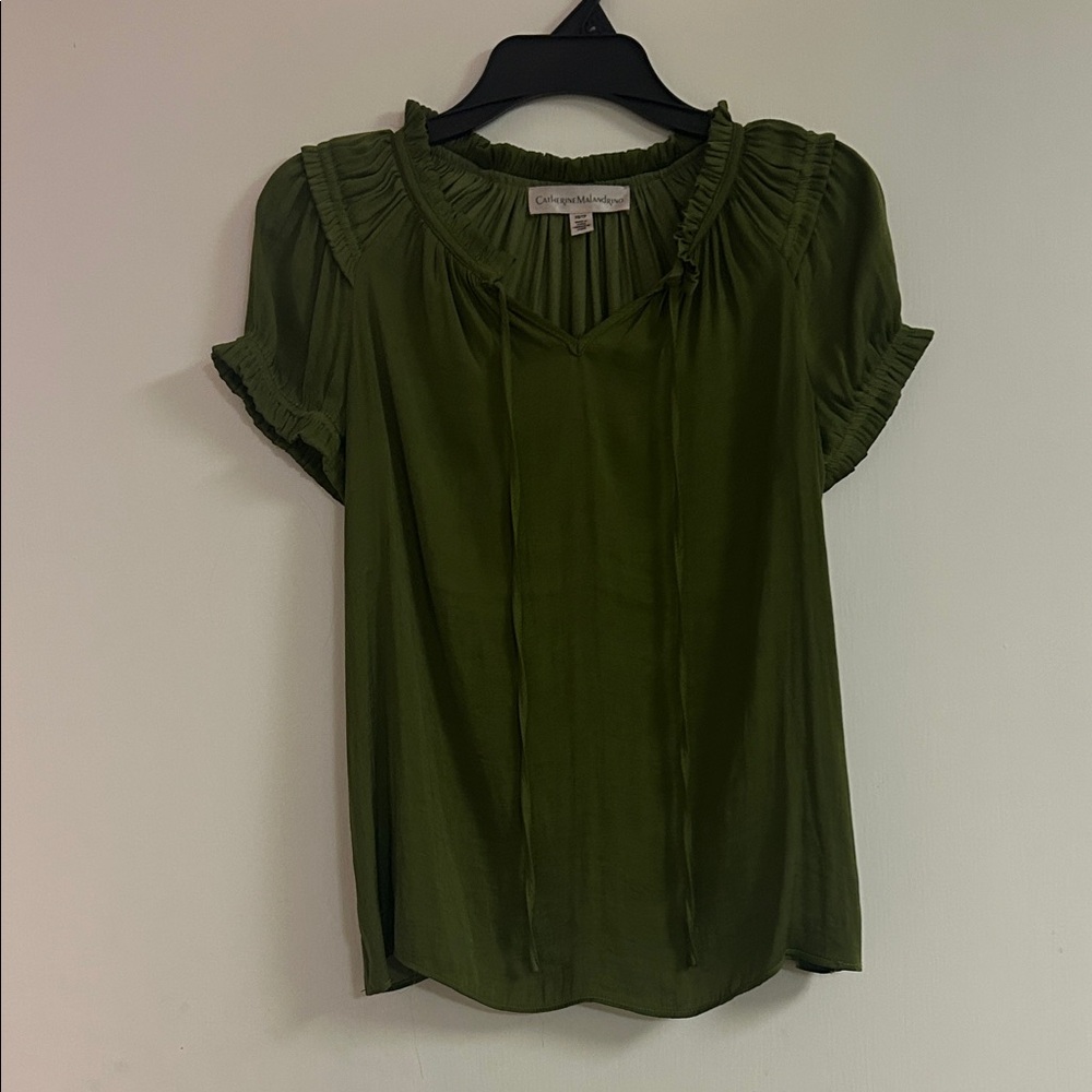 Catherine Malandrino Olive Green Blouse with Ruffle Sleeves